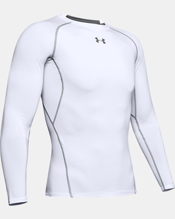 Under Armour HeatGear Compression Mens Long Sleeve Top White 